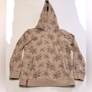 Ampersand Avenue Double Hood Hoodie Women’s Size L Pink Floral Tan Pockets